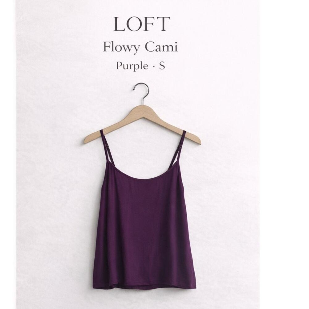 LOFT Cami Small Purple Aubergine Flowy Plunge Neck Tank Womens Large